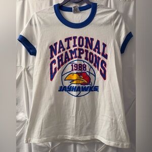 Retro NWOT Charlie Hustle Jayhawks Ringer Tee, Medium, National Champions 1988